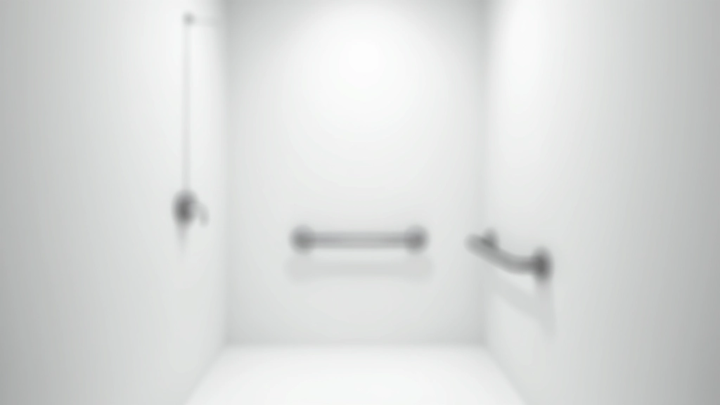 Accessible bathroom featuring grab bars mounted on walls, non-slip shower mat, handheld showerhead, and clear open space