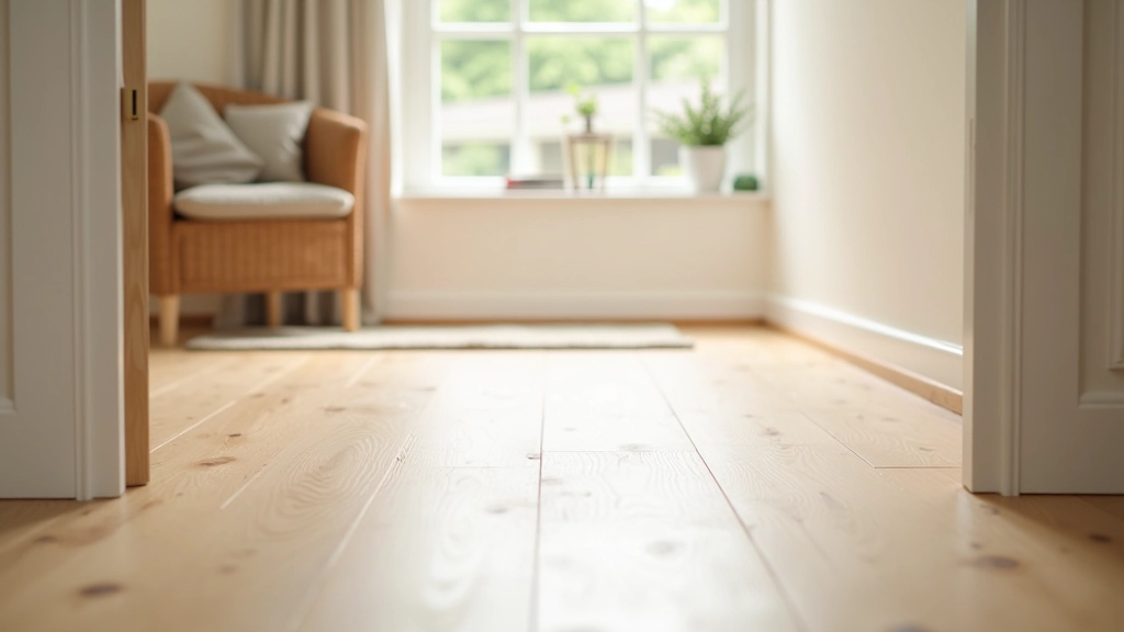 Living room with smooth, even flooring, low-profile transitions between areas, and secured area rug with non-slip padding