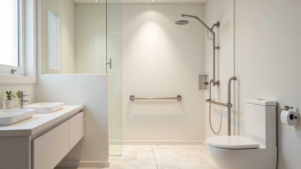 Accessible bathroom with grab bars and shower seating