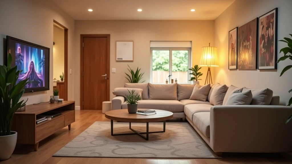 Comfortable multi-generational living space with accessible design features and warm ambient lighting